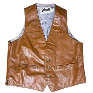 Schott NYC men’s Large vintage western buckskin leather 4 button 2 pocket vest